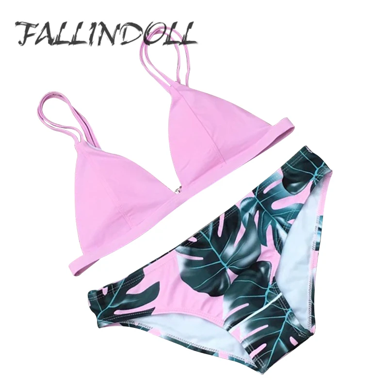 

FALLINDOLL Bikini Set Women SEXY Micro Bikinis Deep V Top Thong Bottom Summer Print Swimsuit Push up Beachwear Swimwear