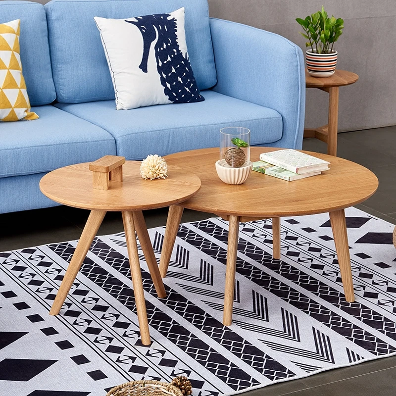 Oak solid wood round coffee table Japanese style living room round log Nordic small apartment combination round table