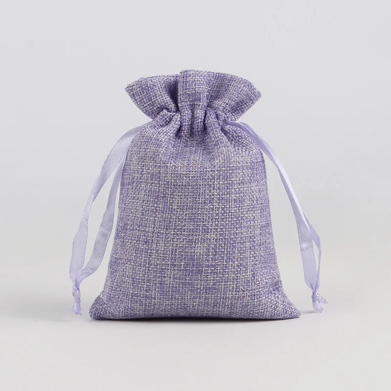 5 шт. 20x30 см Льняная сумка на шнурке, сумка для ювелирных изделий с логотипом, Холщовый мешочек для рождественской/свадебной вечеринки, большая подарочная упаковка для конфет, сумка - Цвет: Лиловый