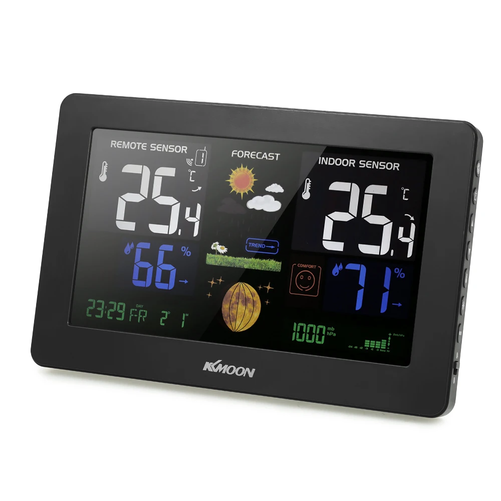 

KKmoon digital Thermometer Hygrometer Wireless Weather Station Clock Color LCD Barometer Snooze Moon Phase Alarm Calendar func