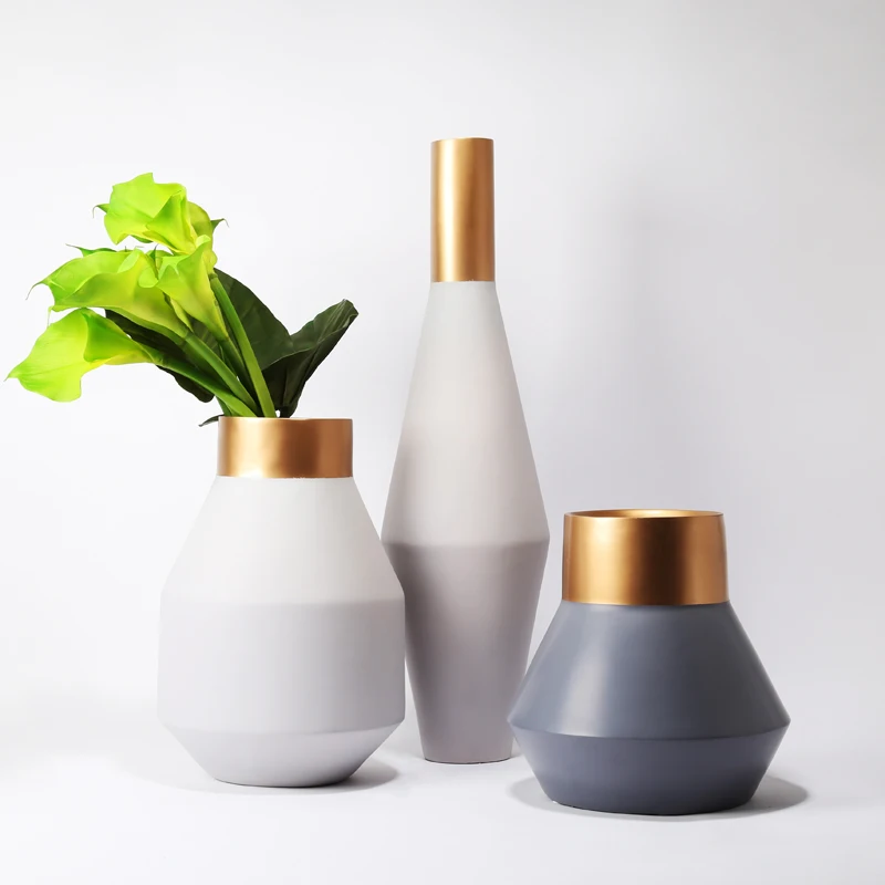 Luxury Flower Vase Resin Gold Tabletop Polyresin White Vase Set Resin