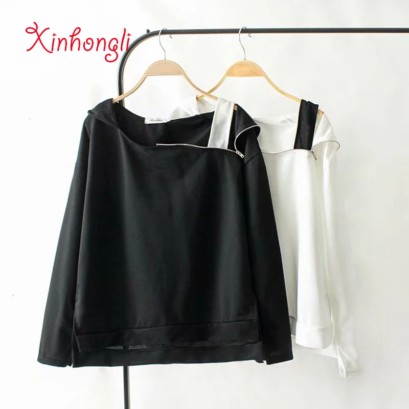 

Plus size zipper O-neck pullover women cotton Thin fabric hoodies shirts 2019 spring NEW casual ladies black Sweatshirts female