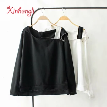 

Plus size zipper O-neck pullover women cotton Thin fabric hoodies shirts 2019 spring NEW casual ladies black Sweatshirts female