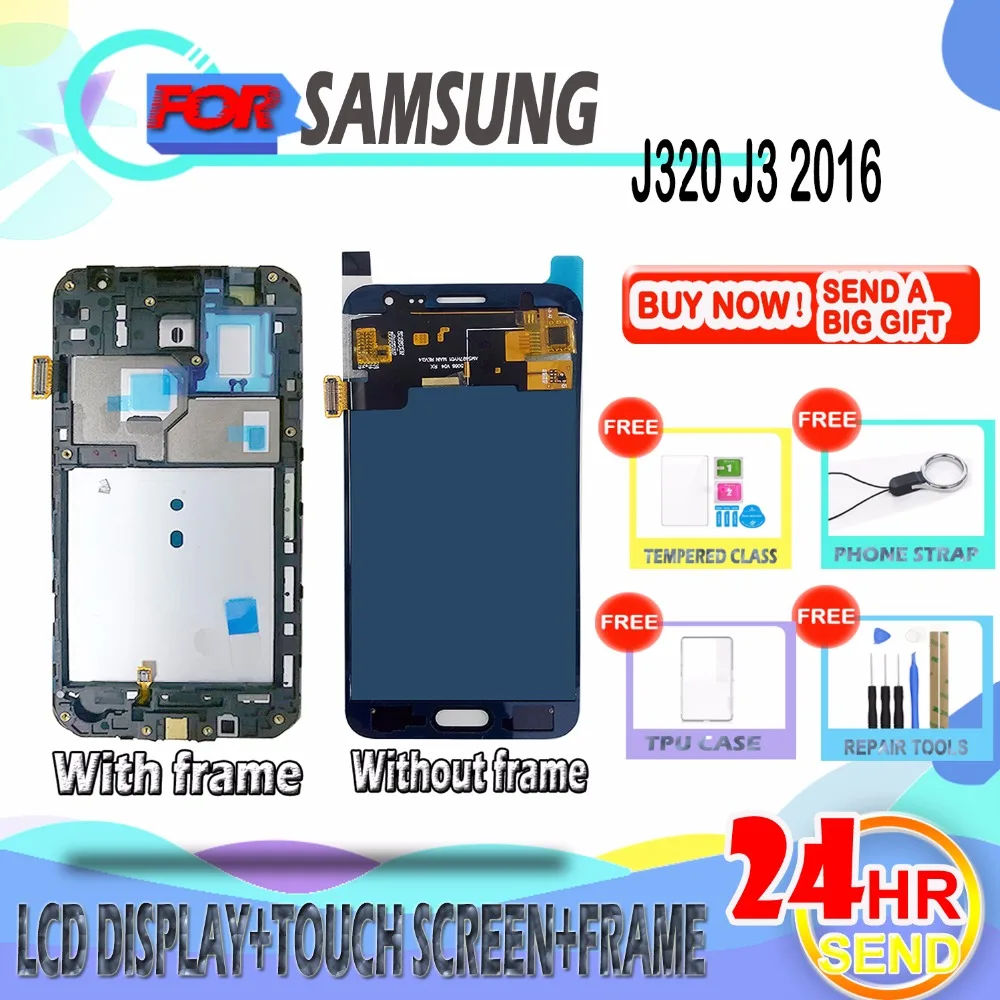 SzHAIyu Brihtness Регулируемый ЖК-дисплей сенсорный экран для samsung J3 J320 J320F J320H дигитайзер ЖК-экран сборка Рамка