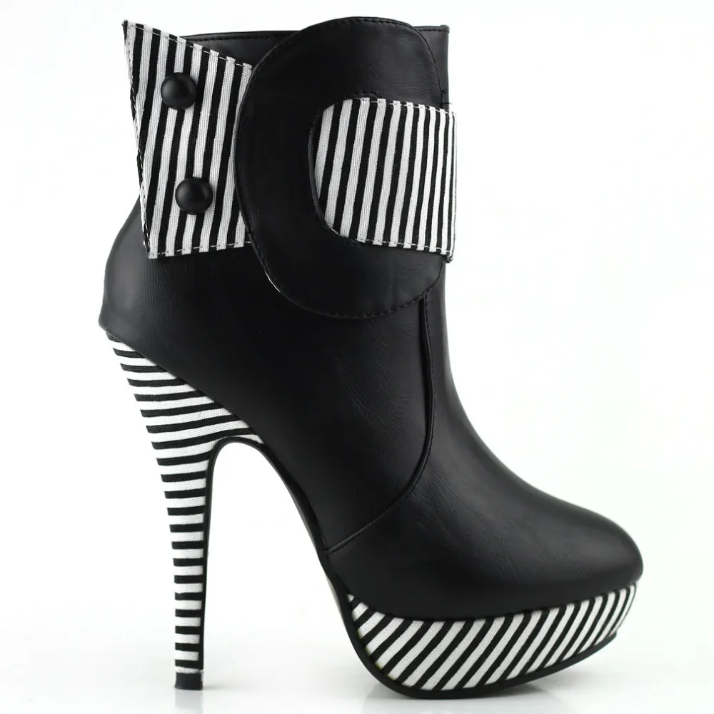 

LF30303 Two Tone Striped Button Zip Stiletto Party/EVE Platform Ankle Boots