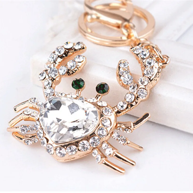 New Fashion Creative Key Chain Crystal Rhinestone Crab Keychains Cute