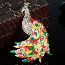 Blucome Rhinestone Peacock Brooch For Women Gifts Perfect Enamel Brooches Pins And Hijab pins Fashion Bags Accessories Women
