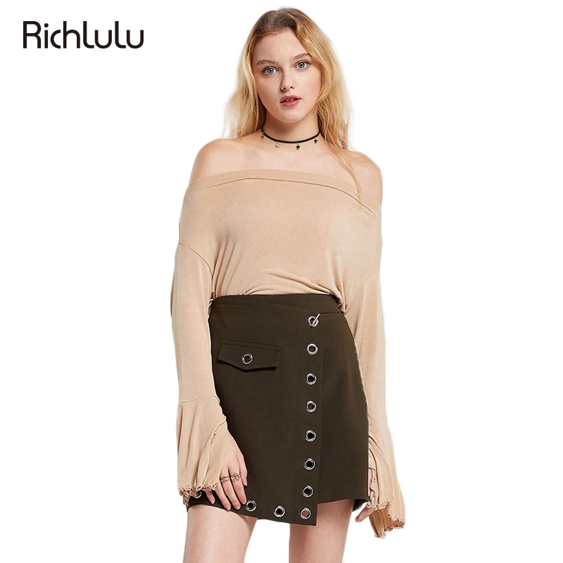 Richlulu Для женщин Slash Средства ухода за кожей шеи Футболка с плеча Sexy шифон рябить