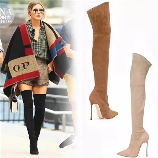 New Brown Grey Red Nude Suede Women Boots Over the Knee Thigh High Boots High Heels Spring Autumn Boots Shoes Woman Botas Mujer (14)