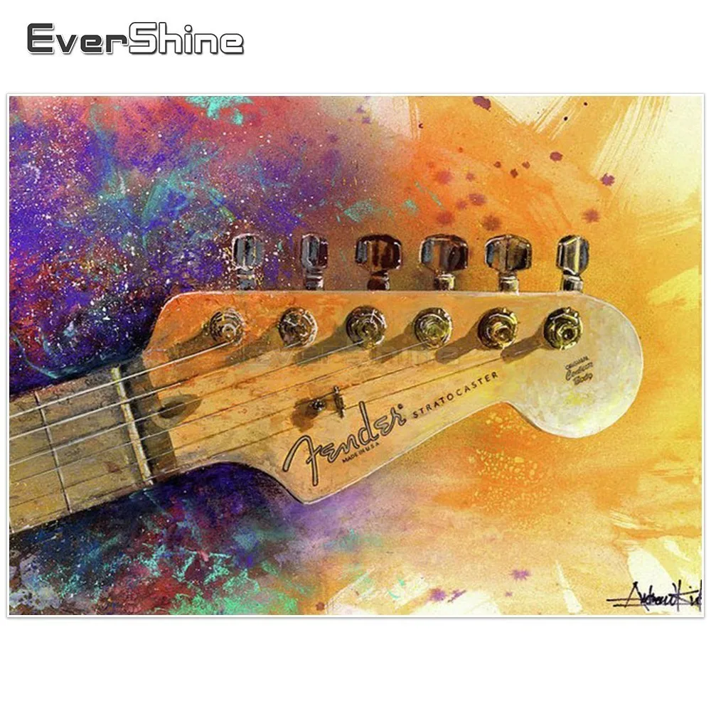 

EverShine 5D Diamond Painting Cross Stitch Guitar Full Square DIY Diamond Embroidery Scenery Pictures Of Rhinestones Home Decor