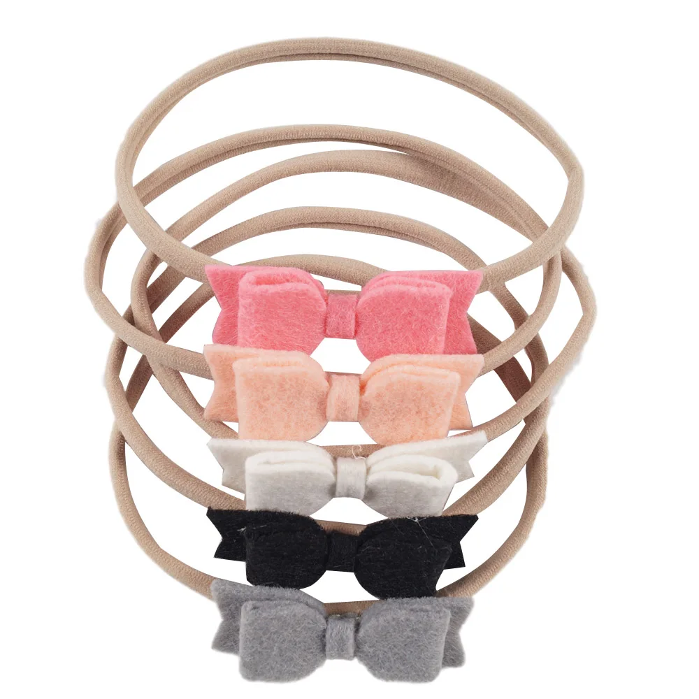 

5 Pcs/Set Kids Felt Hair Bow Nylon Headbands For Girls Handmade Two Layers Bow Elastic Hair Band Children Hair Accessories