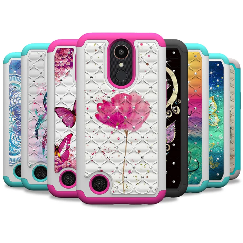 

Case for LG K10 2017 Bling Diamond Patterned Dual Layer PC Silicone Hybrid Capa Cover for LG K20 Plus K10 2017 Case Accessories