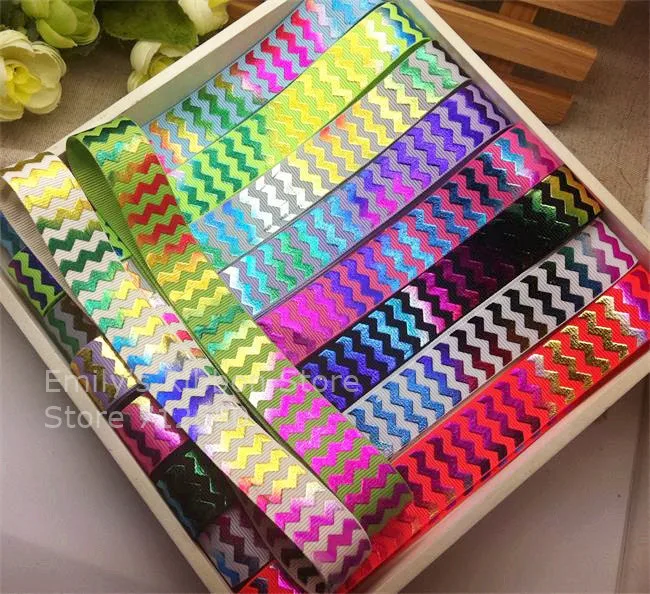

New arrival 7/8'' 22mm 10 yards glitter chevron waves pattern printed grosgrain ribbon tape bakery gift 10 colors free shipping