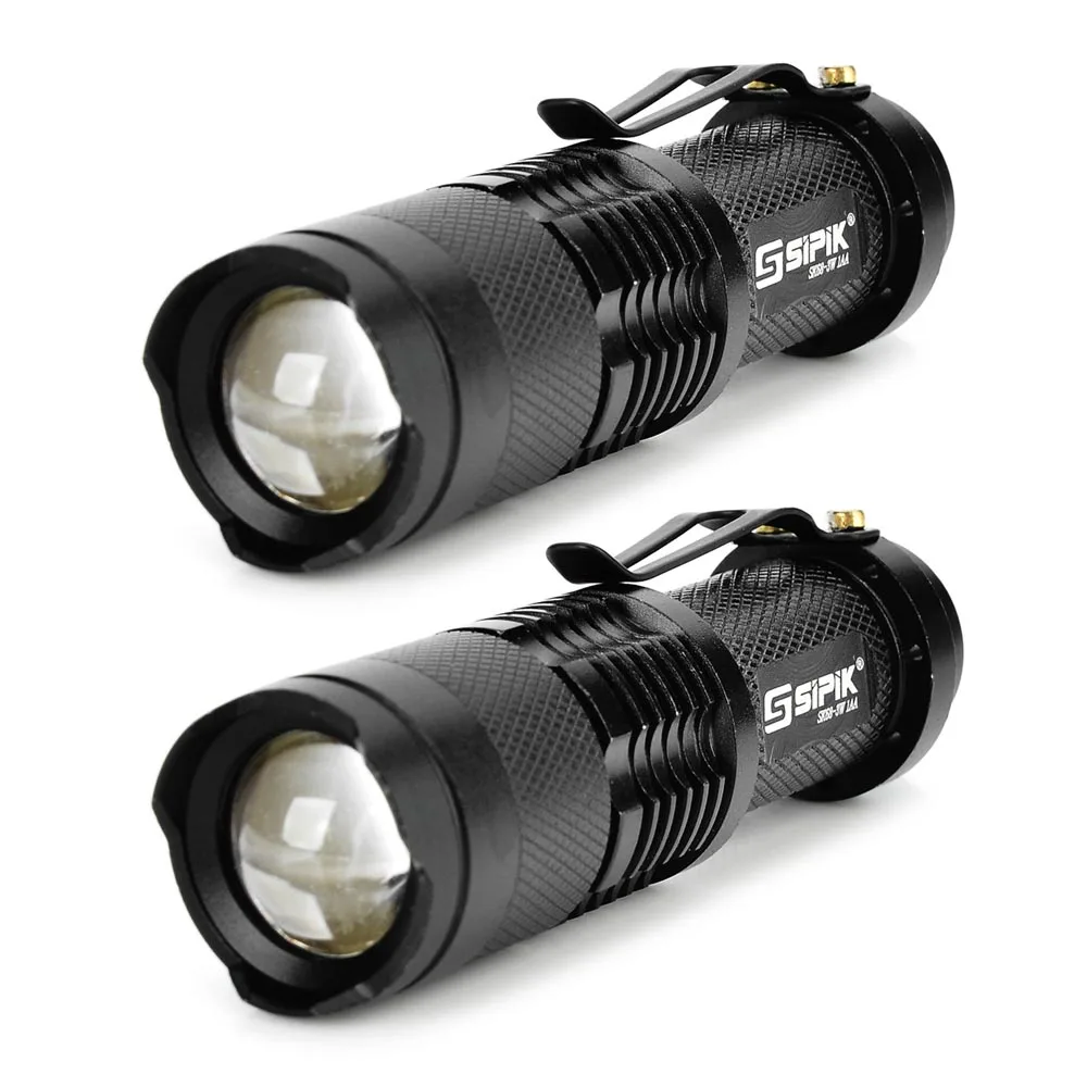 (2 pçs/lote) 290lm SIPIK Zoom Lente Convexa Lanterna 1 mode mini CONDUZIU a Lâmpada Da Tocha Q3 LED Lanterna Lanterna (1x AA/14500)