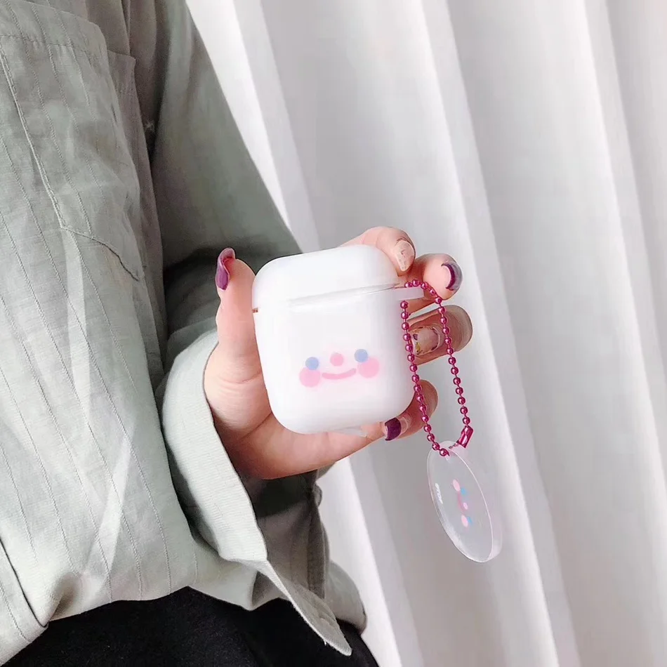 Чехол для AirPods с милым мультяшным принтом Kawaii Smile, чехол для наушников Airpods 2/i10/i11TWS, Защитная крышка с подвесным кольцом, брелок из Китая