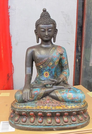 

bi003542 24"Tibet vintage Cloisonne bronze Blessed Tathagata Shakyamuni Buddha Statue