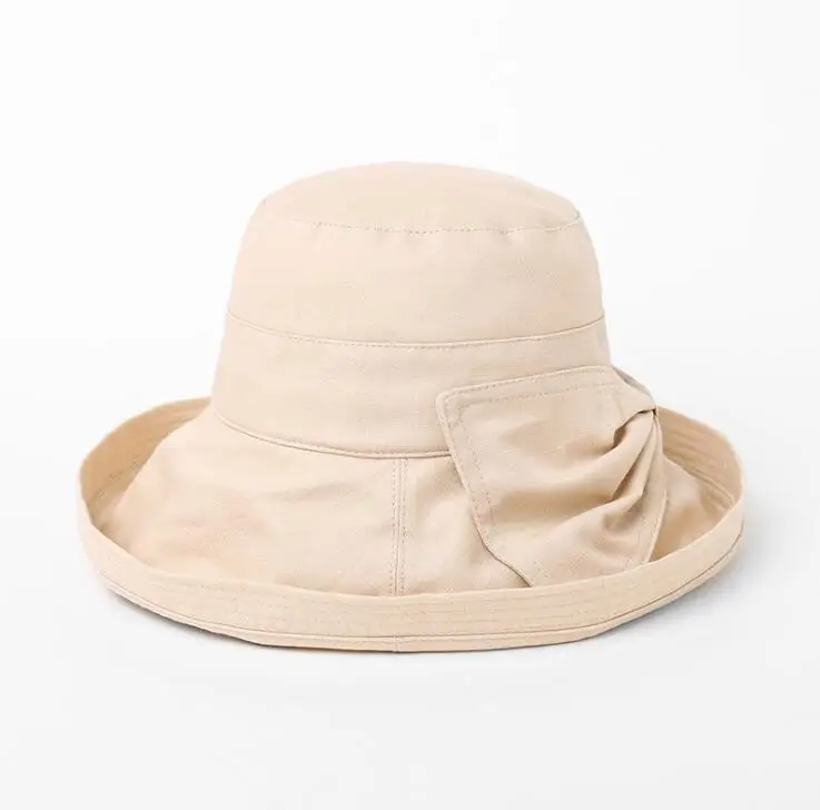 2018 New Spring Summer Women's Sun Hats Solid Color Flodable Caps Women Bucket Hats with Wide Brim Bowtie Ladies Elegant Caps 
