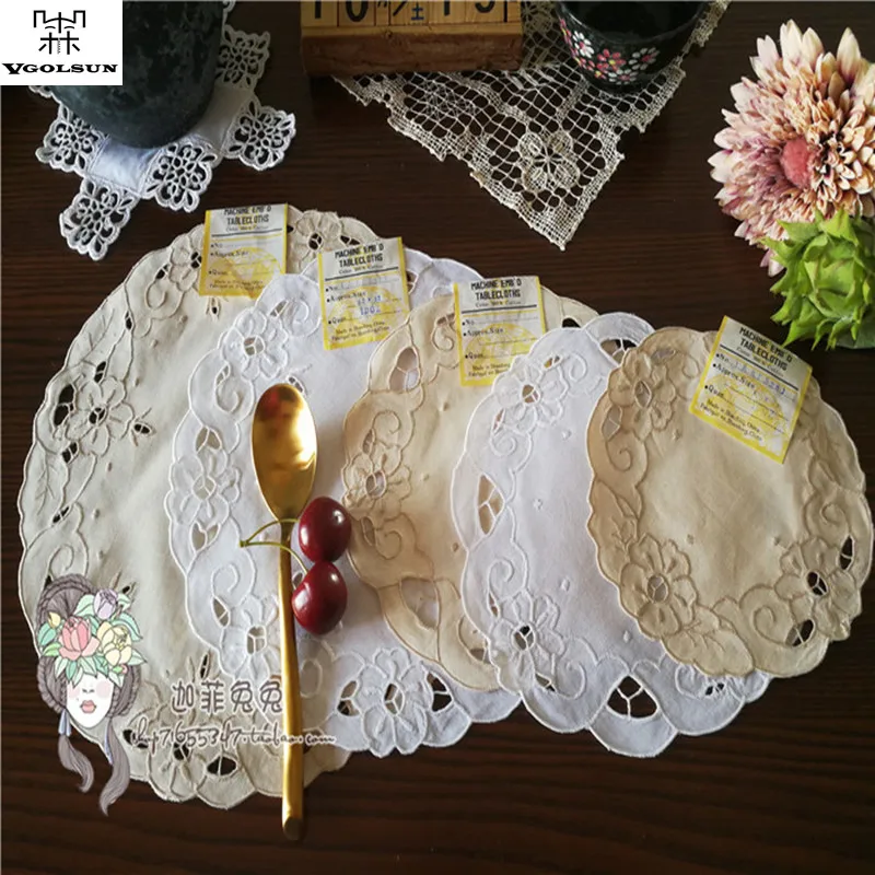 

12PCS/Dozen Round VGOLSUN Europe Style 100%Cotton Vintage Batternburg Lace Embroidered Mats&Pads