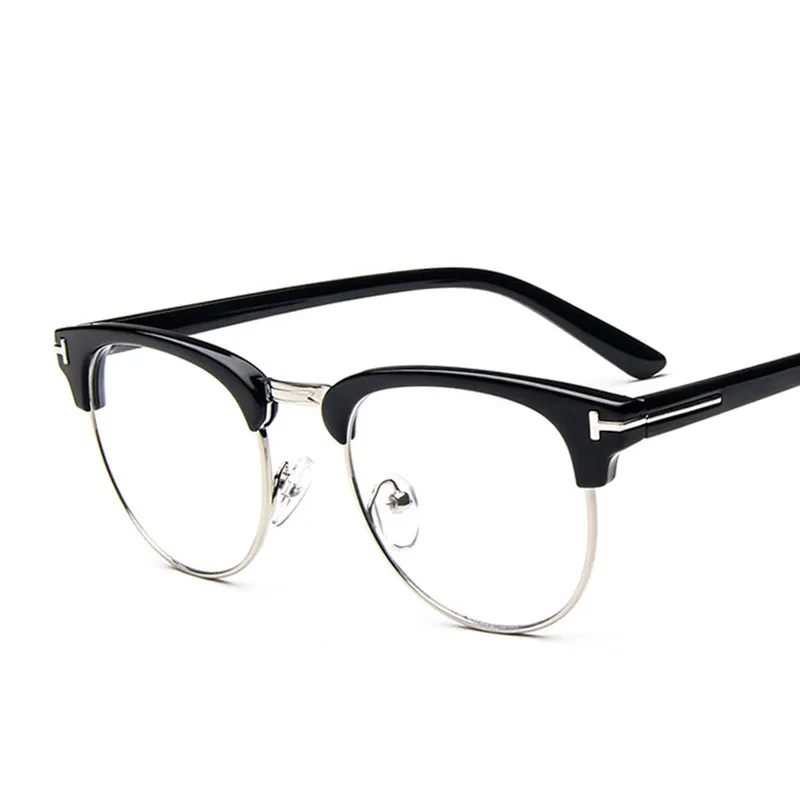 

Metal Half Frame Glasses Frame Men's Retro Large Frame Transparent Optical Flat Glasses Women's Art Computer Anti-blue Glasses