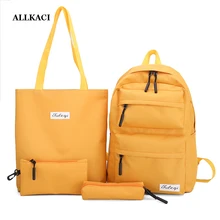 Холщовый женский рюкзак 4 шт./компл. школьный рюкзак для девочек подростков сумка для книг черная желтая школьная сумка для девочек Mochila Feminina48