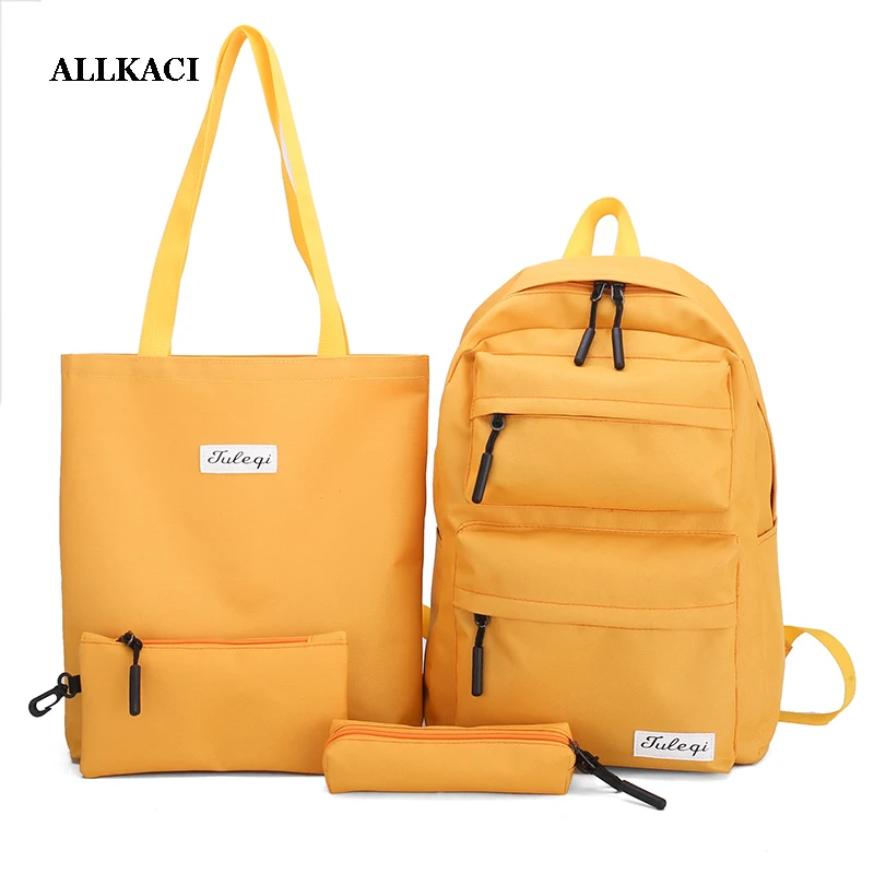 

Canvas Women Backpack 4pcs/Set Girls Student School Backpack Teenagers Book Bag Black Yellow Girls School Bag Mochila Feminina48