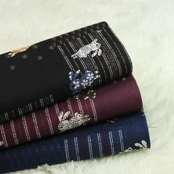 

half yard import cotton linen retro soft breeze cartoon rabbit print fabric, handmade DIY patchwork bag cloth A601