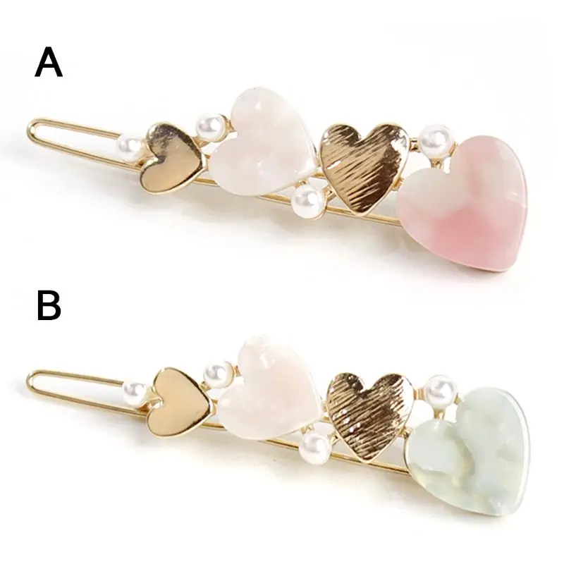 

Korea Acetic Acid Hairclips Love Heart Hairpins Hair Clips Barrette Faux Pearl Headwear Accessories For Women Girls
