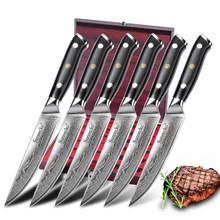 2019 SUNNECKO 5'' inch Steak Knife Damascus VG10 Steel 6PCS Kitchen Knives Set G10 Handle High Quality Knife Gift Box Packaging 2019 SUNNECKO 5'' inch Steak Knife Damascus VG10 Steel 6PCS Kitchen Knives Set G10 Handle High Quality Knife Gift Box Packaging