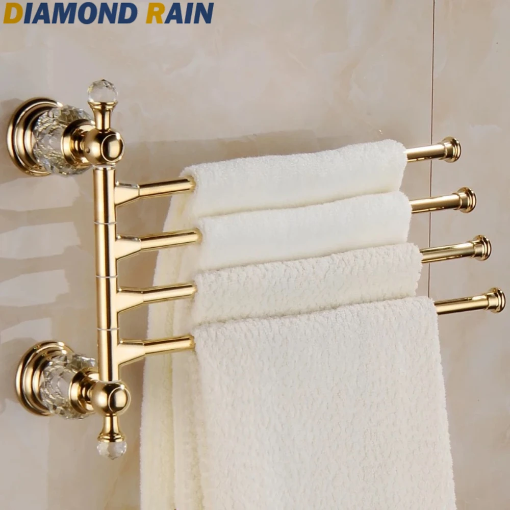 

4 Arms Towel Racks Cold/Silver Crystal Antique Towel Bar European Luxury Bathroom Wall Mounted DR-2253