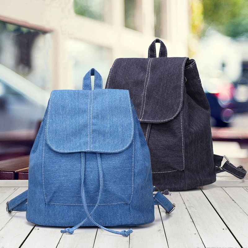 

2019Denim Women Travel Small Mini Soft High Quality Casual Backpack Drawstring School Bags For Teenagers Girls Small Backpack