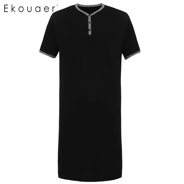 Ekouaer Men Nightshirt Casual Nightwear Comfortable Short Sleeve Night Shirts Big Tall Sleep Shirt Sleepwear Lounge Homewear