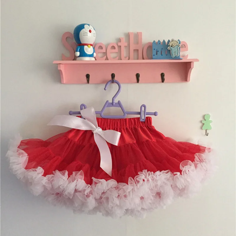 Fashion Fluffy Chiffon Teenage Girl Adualt Women Pettiskirts tutu Baby Girls Skirts Princess skirt dance wear Party clothes - Цвет: Red white