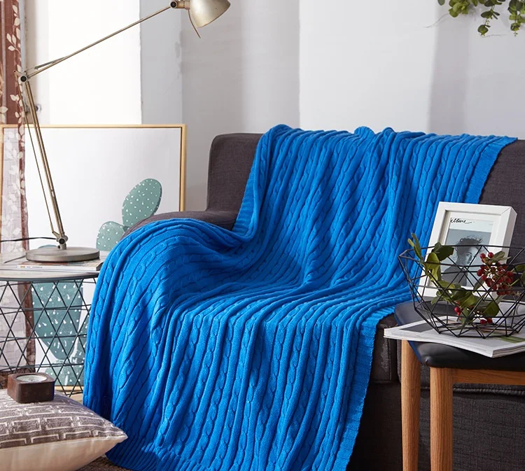 Новое мягкое вязаное одеяло ручной работы из хлопка в скандинавском стиле, покрывало для кровати, розовое, белое, синее, серое вязаное одеяло для дивана, 3 размера