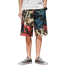 Камуфляжные шорты Для мужчин лето хлопок досуг по колено с принтом Пляжные шорты Популярные Лоскутные свободные шорты-карго комбинезоны