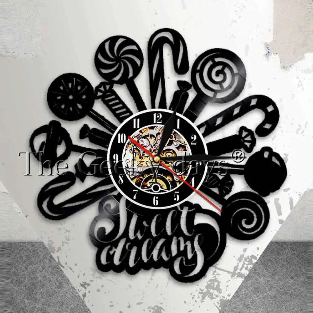 Lollipops Candy Design Vinyl Record Wall Clock Sweet Dreams Art Kids Room Decor House Shop Decorative Clocks | Дом и сад
