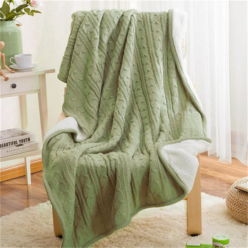 

Grass Green Hemp Double Layer Compound Blanket Winter Warmth Throw Blanket Adult Soft Blankets Knit For Sofa/Bed/Home Blanket