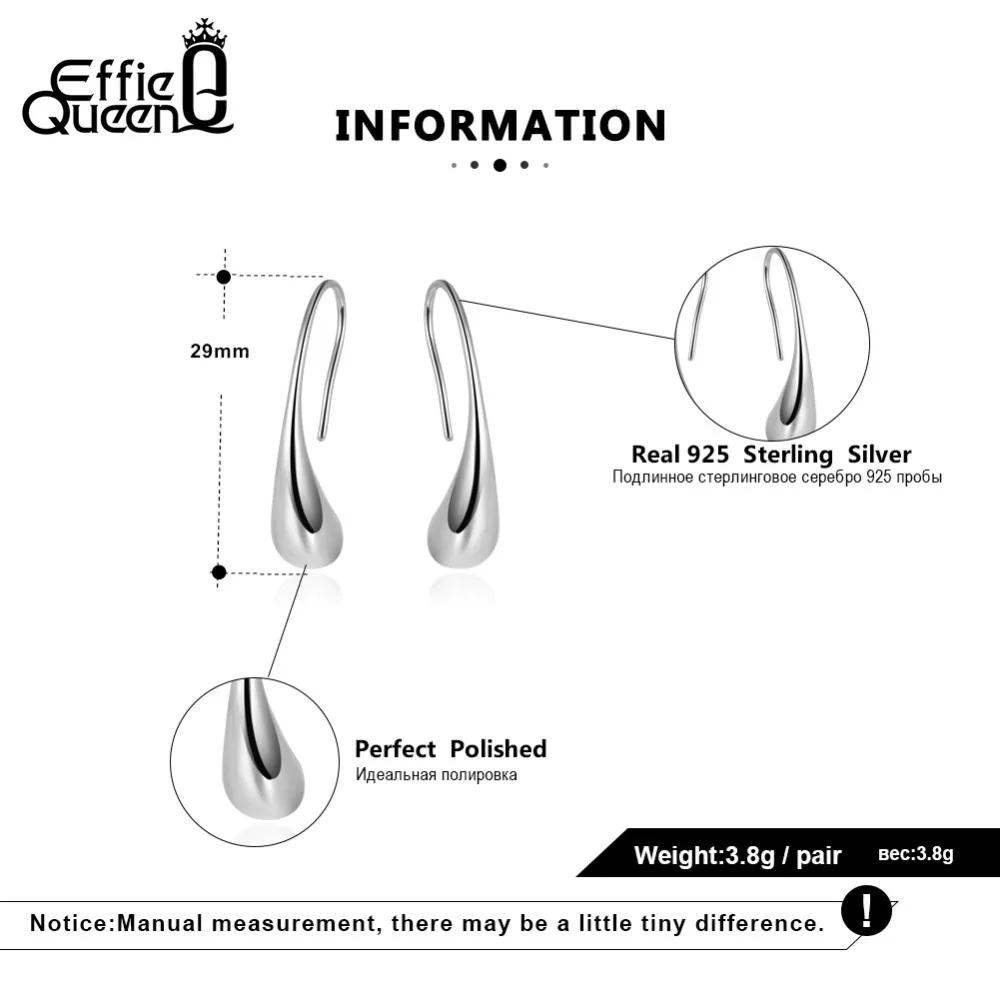Effie queen, настоящее 925 пробы, серебряные серьги для женщин, 29 мм, свисающие в форме корейских сережек, ювелирные изделия, женские серьги, Мода, BE144