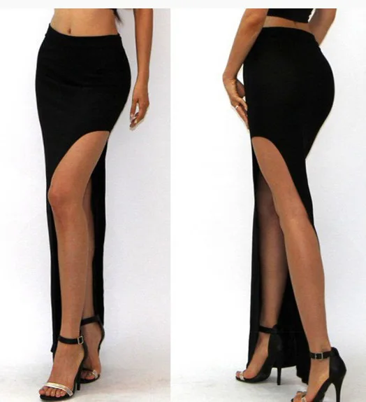 2018 Новая Мода Очаровательная сексуальная Для женщин женские длинные юбки с открытыми боками Разделение юбка длиной макси юбка черный
