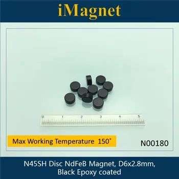 

N00180 20pcs N45SH Disc strong Rare Earth Neodymium Magnet,D6x2.8mm,Disc Ndfeb Magnet , Black Epoxy coated ,Tiny Disc NdFeB