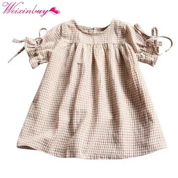 

2017 Summer Fashion Casual Girls Dress Children Girl Short Sleeve Bow Girls Dresses Plaid Print Vestidos 1-6Y