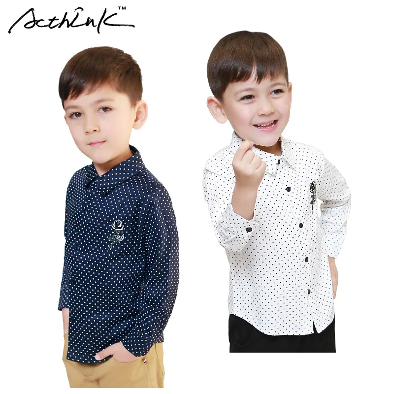 

ActhInK Gentle Boys Polka Dot Dress Shirts Big Boys Embroidery Flower 95% Cotton Formal Shirts Kids Korean Casual Shirts , MC213
