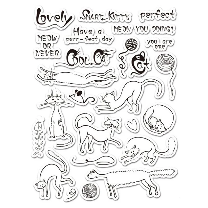 

WISHMETYOU New Lovely Cats Clear Stamps Sexy Cats Transparent Silicone Stamp For Kids Diy Scrapbook Photo Album Fun Craft Stamps