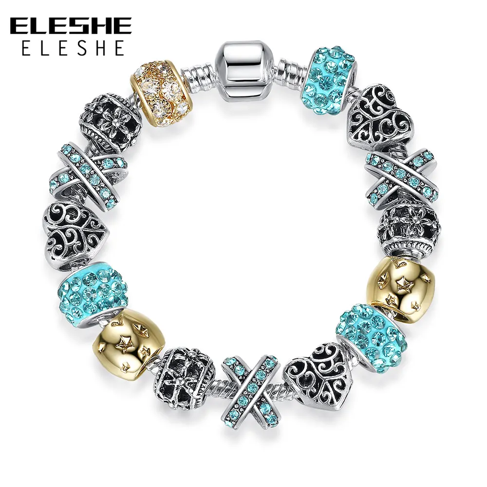 

ELESHE Fashion Galaxy Heart Charm Bracelet & Bangle European Crystal Beads Bracelets For Women Diy Jewelry Christmas Gift