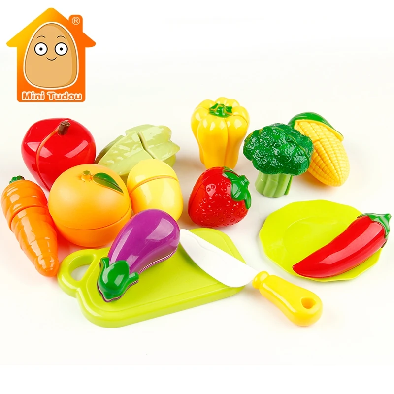 

Minitudou 14PCS Plastic Cut Vegetables Toy Kid's Kitchen Pretend Play Miniature Fruit for Girls and Boys