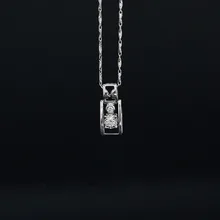 LASAMERO Halo 0.08CT 18k Gold Round Cut Square Center Pave Set Natural Diamond Pendant Necklace Chain Women Fine Jewelry