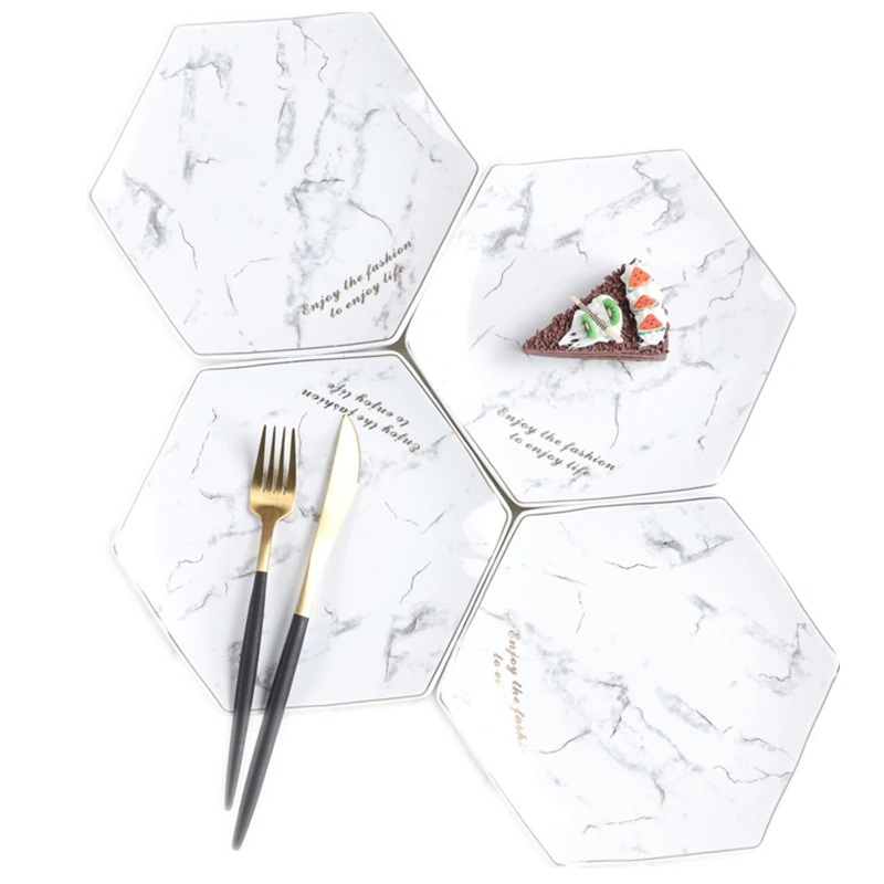 

Creative Marble Hexagon Snack Plate Dish Home Cake Plate Dessert Plate Jewelry Dish Decorative Jewelry Storage