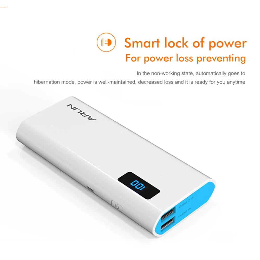 Арун повербанк Мощность Bank 10000 мАч внешний аккумулятор Quick Charge 3 0 Dual USB ЖК дисплей