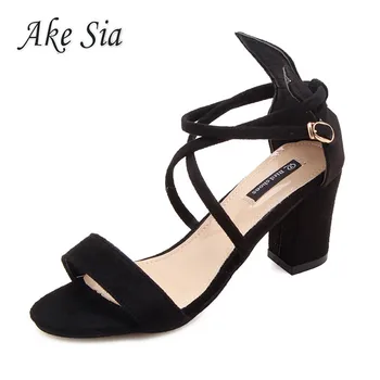 

2020 new female Cross strap buckle female sandals high heel sandals thick with shallow mouth fish mouth shoes mujer Cross-Strap