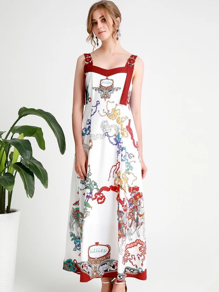 MoaaYina модное дизайнерское подиумное платье Весна Лето Женское Платье на бретельках платье на бретелях с принтом
