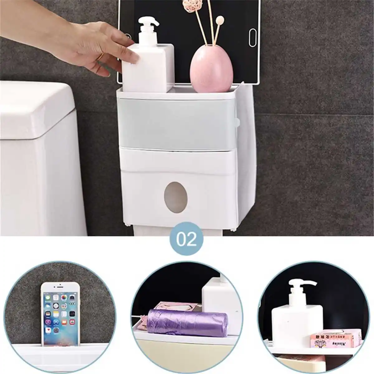 

Bathroom Waterproof Tissue Box Plastic Bath Toilet Paper Holder Wall Mounted Paper Storage Box Double Layer Dispenser Paper Box